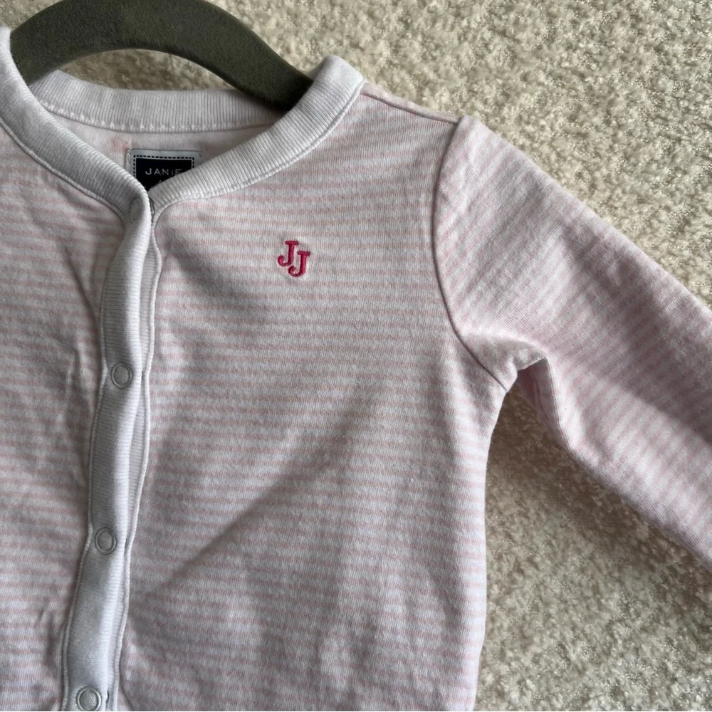 Janie And Jack Baby Pink White Stripe One Piece‎ Snap Pajamas Size 3-6 Months